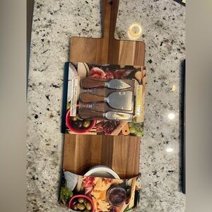 3-Piece Wood Handle Cheese Knife Set on Acacia Paddle Board